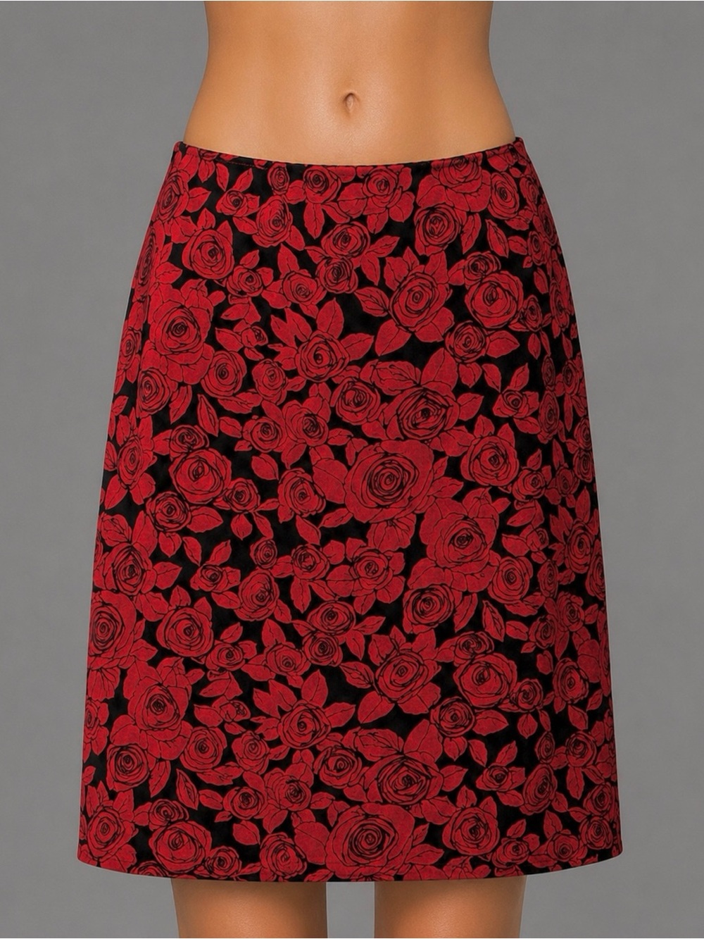 Rose Design A-Line Career Casual Dressy Skirt